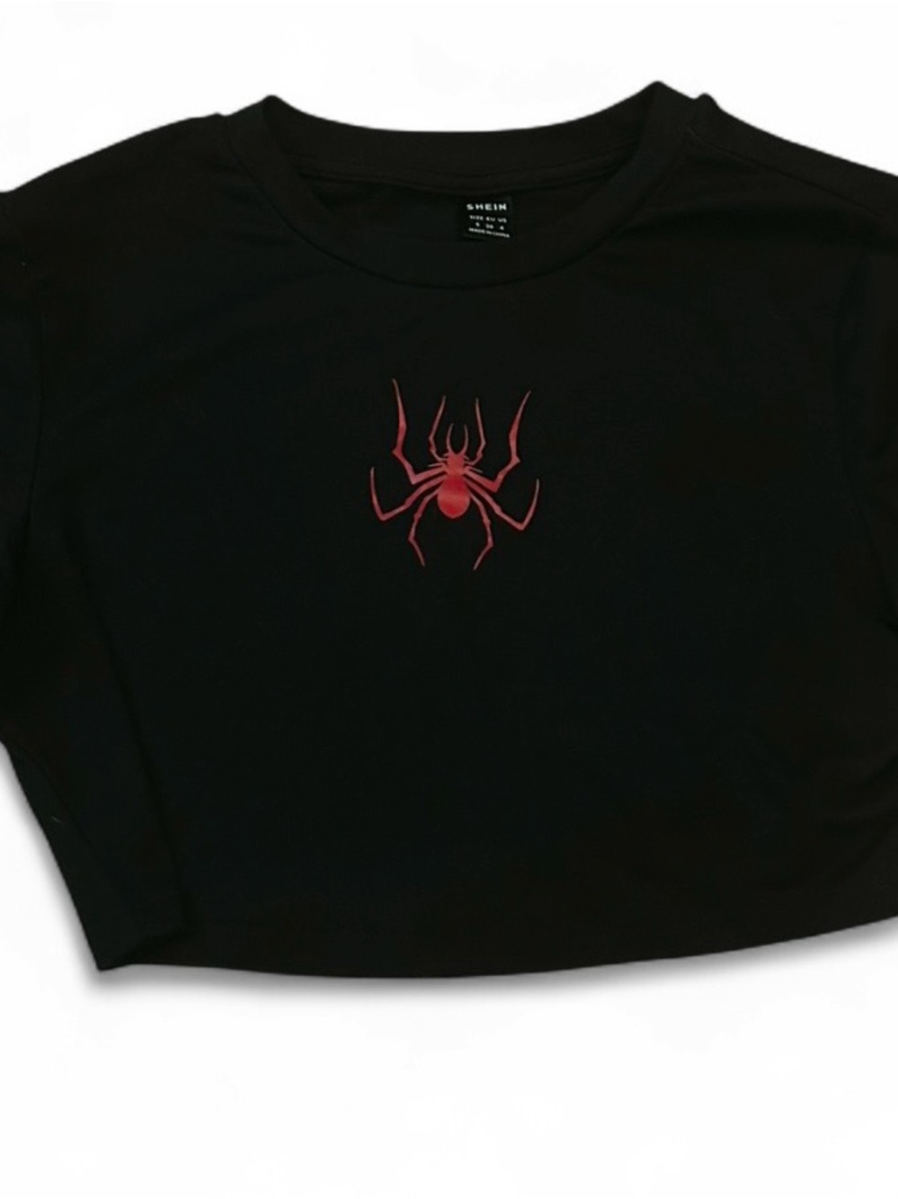 SHEIN Black and Red Crop Tee with Red Spider Graphic